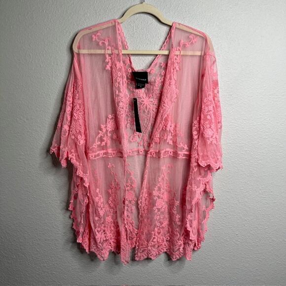 Liv Los Angeles New Peach Lace Swimsuit Cover Size Medium - Picture 7 of 15